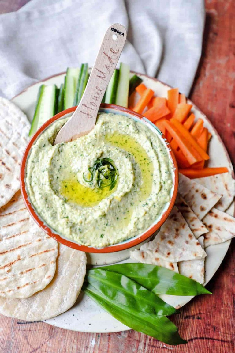 Easy Wild Garlic Hummus Recipe Farmersgirl Kitchen