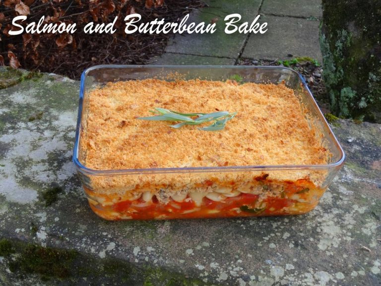 Salmon and Butterbean Bake using canned food from your larder