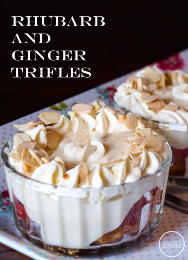 A Simple Rhubarb and Ginger Trifle recipe creates 4 individual trifles from only two stalks of rhubarb #rhubarb #ginger #trifle #dessert #recipe