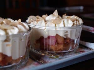 A simple Rhubarb and Ginger Trifle, two stalks of rhubarb make a delicious dessert for four #rhubarb #ginger #trifle #recipe