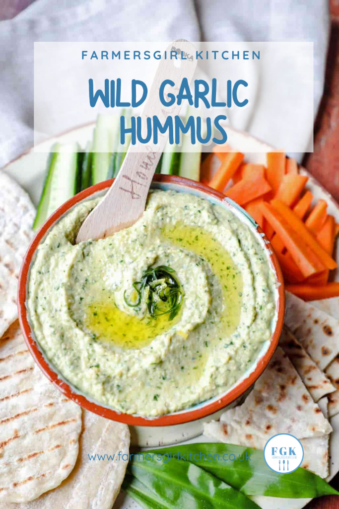 Wild Garlic Hummus with bread and vegetable sticks