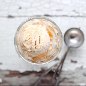 Slated caramel Peach ice Cream Sundae layer two of ice cream
