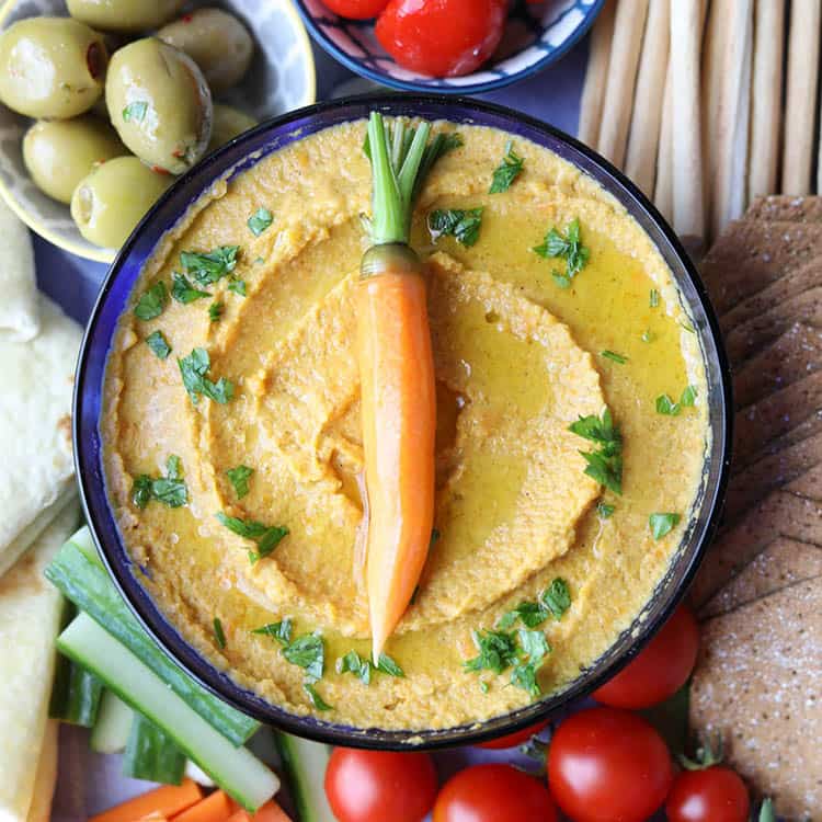 Roasted Carrot Hummus (Air Fryer or Oven)