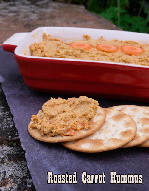 Roasted Carrot Hummus: the intense sweetness of roasted carrots combined with chickpeas, tahini, lemon juice and cumin , perfect snack food.