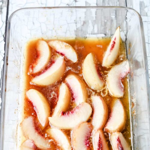 Salted Caramel Peach Ice Cream Sundae roasted peaches