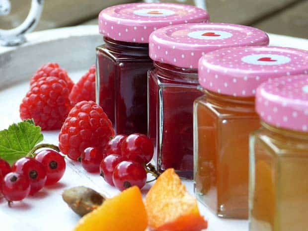 jars of jam and fruit 