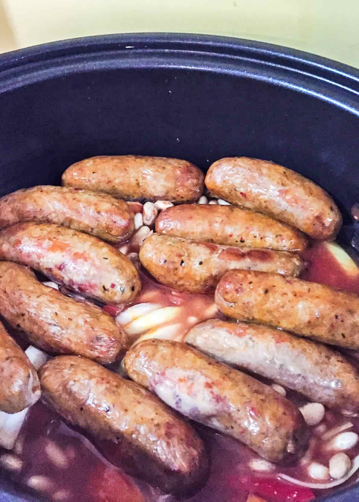 Slow Cooker Sausage Casserole in slow cooker