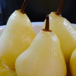 Pears poached in white wine