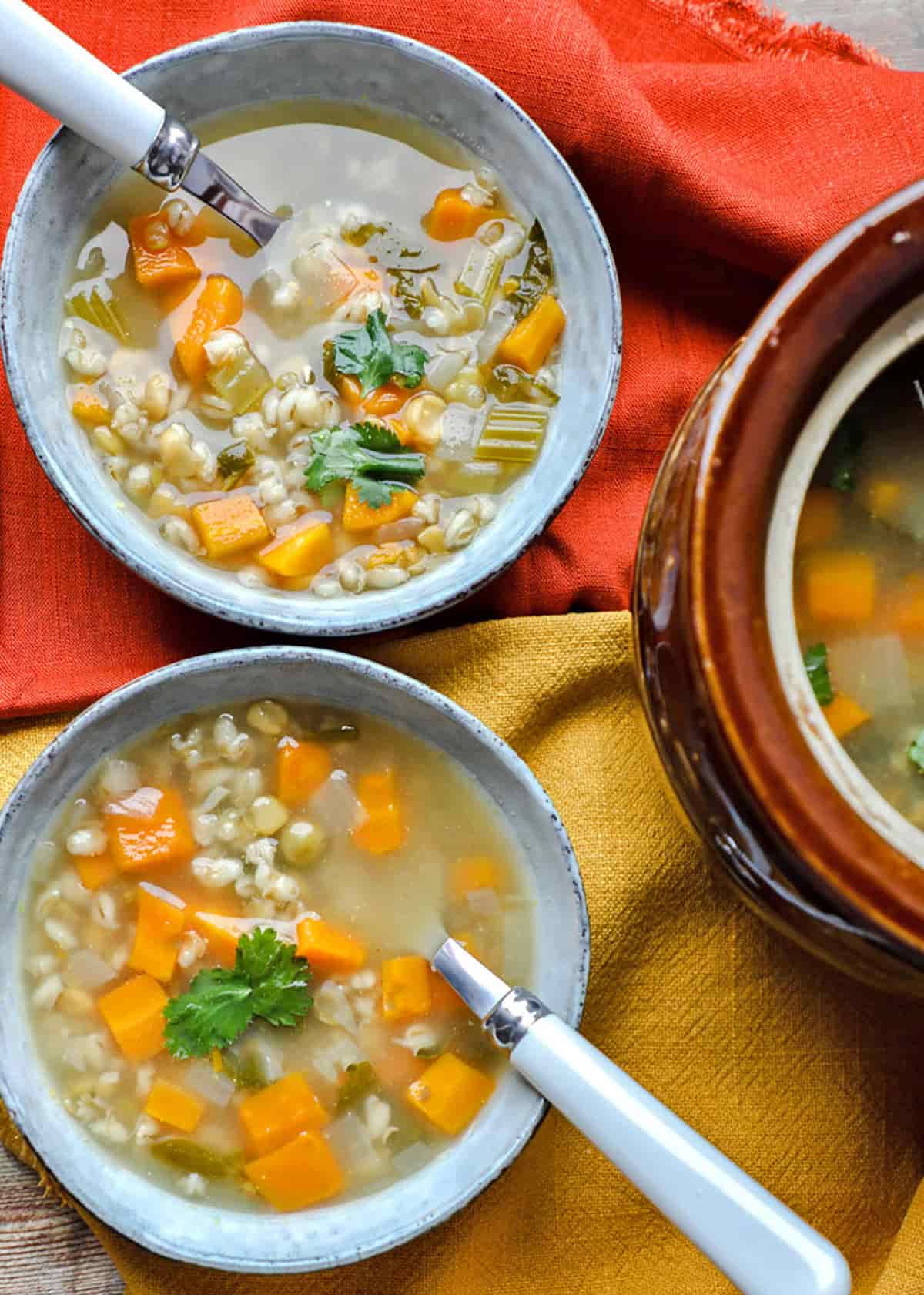 Scotch Broth Two bowls and spoons