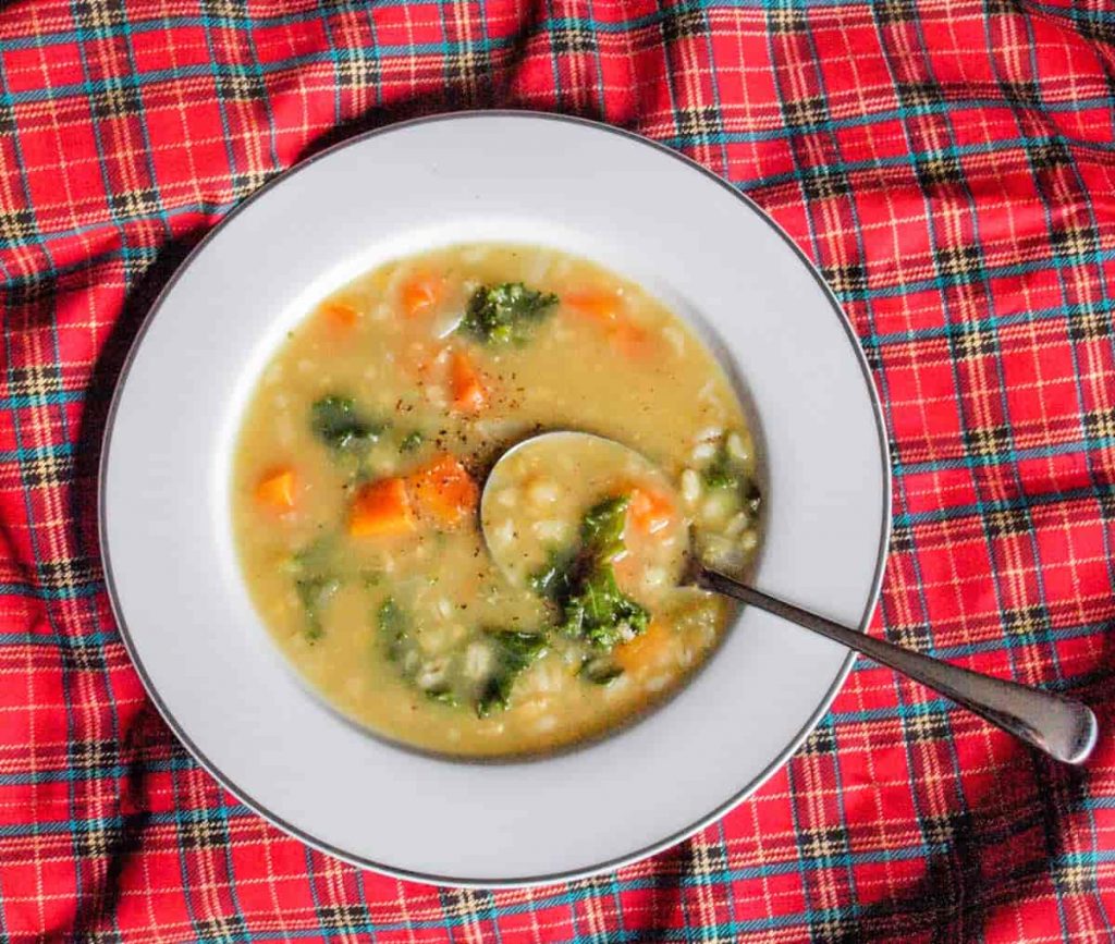 Scotch Broth in plate with spoon