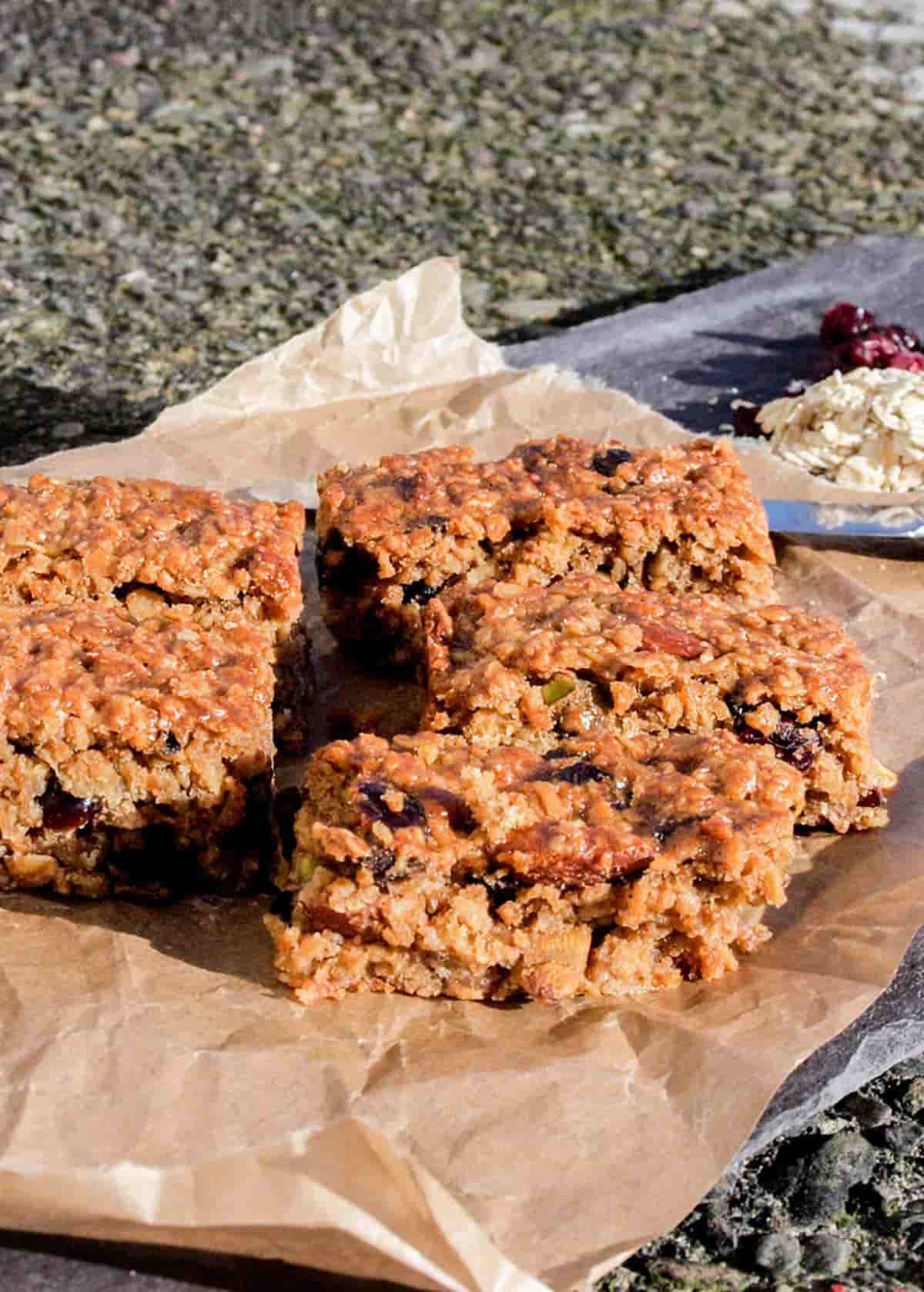 Flapjack Bars with Fruit and nuts with ingredients