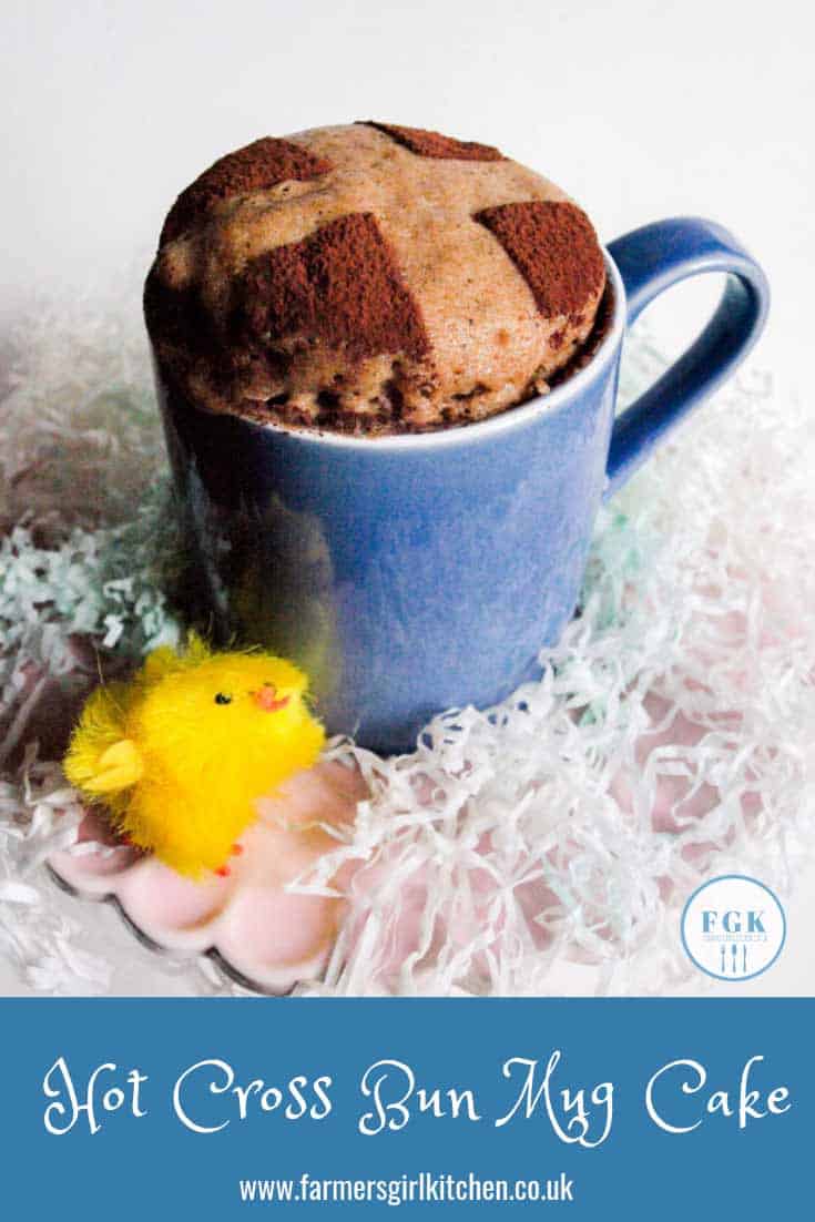 Hot Cross Buns are key to enjoying a British Easter. This Hot Cross Bun Mug Cake is a quick and easy way to enjoy all the flavours of a Hot Cross Bun in minutes #hotcrossbun #british #mugcake #recipe #easyrecipe #easter