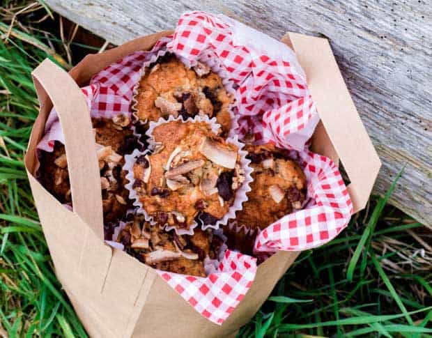 A bag full of Chocolate Oat Banana Muffins