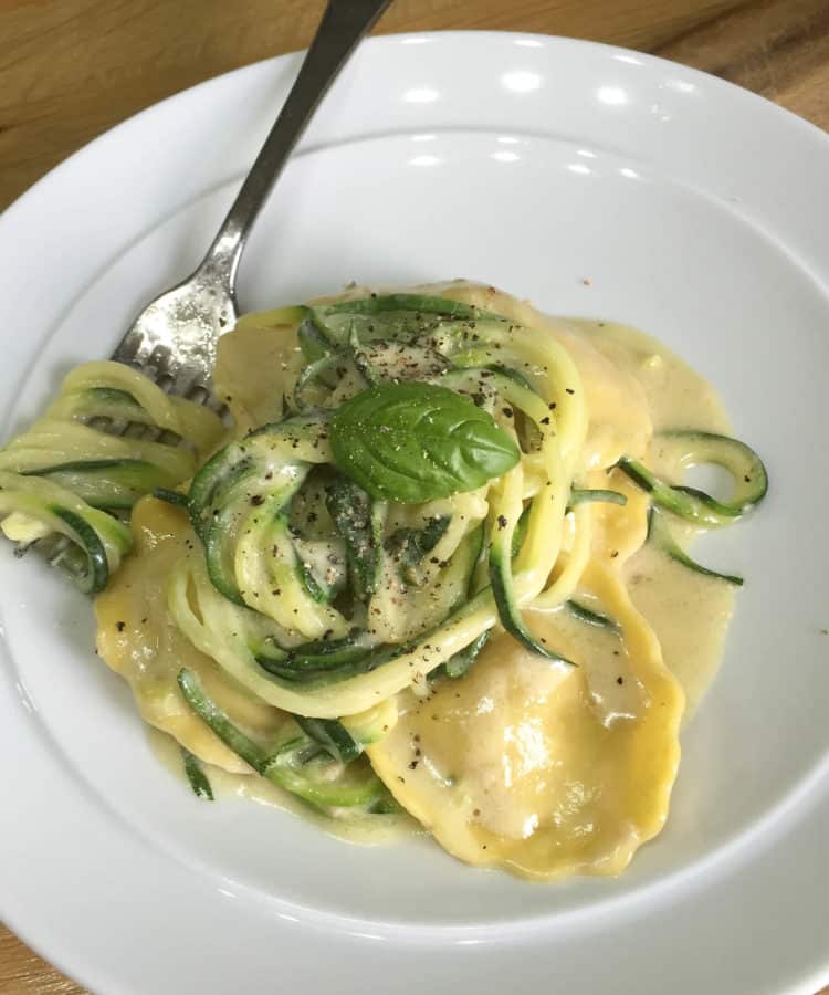Tortellini in Parmigiana Sauce with Spriralizer Courgettes