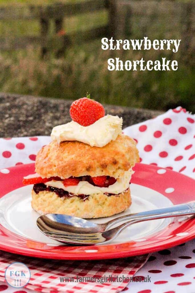 Delicious Strawberry Shortcake Dessert, a short crumbly scone filled with jam, cream and fresh strawberries #strawberry #dessert