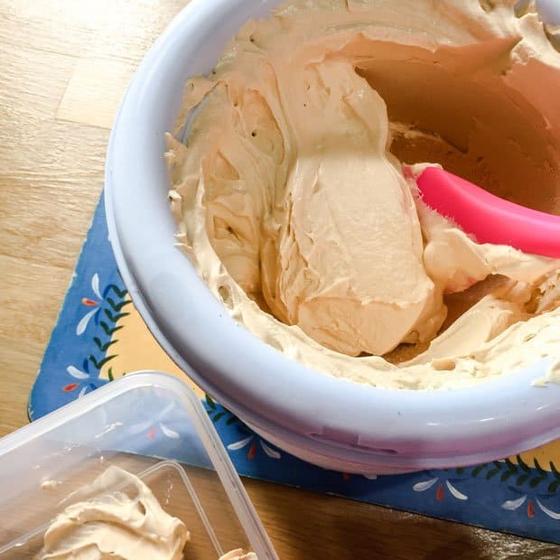 Ice Cream Machine with spatula for Caramel Apple Ice Cream.