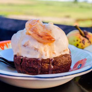 Caramel Apple Ice Cream on a cookie dough base with spoon