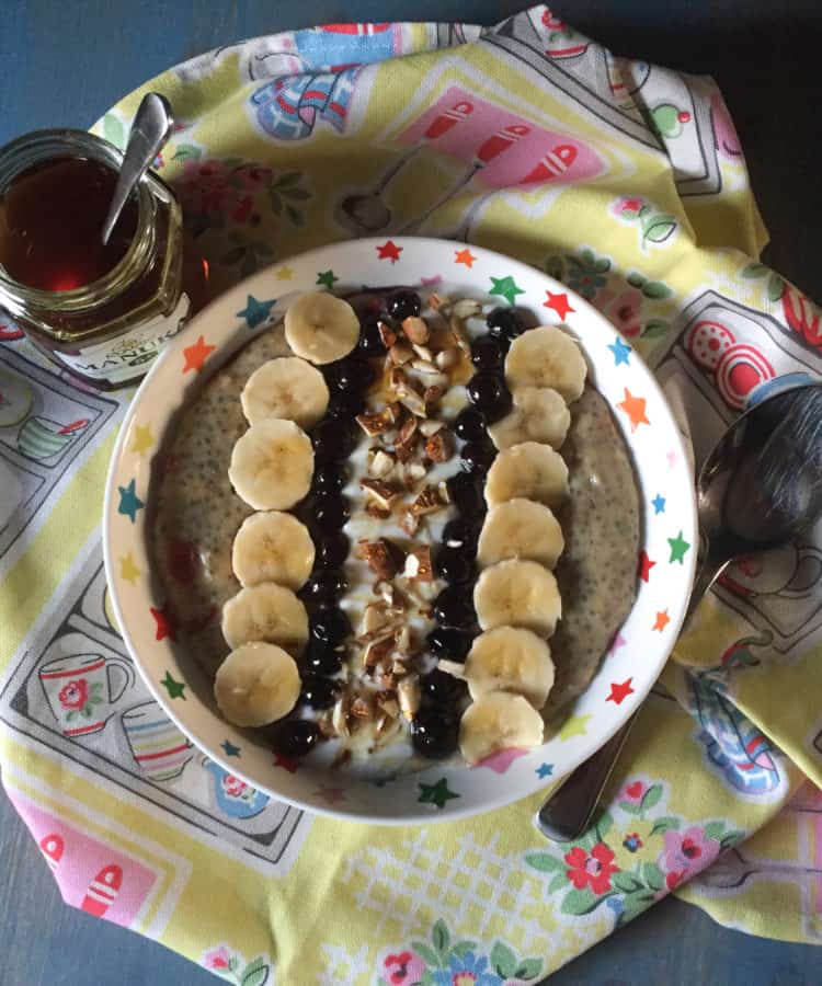 Superfood Porridge with Manuka Honey and Blueberry Compote