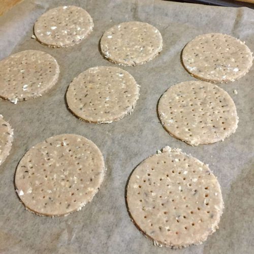 Wholemeal Crackers on baking tray