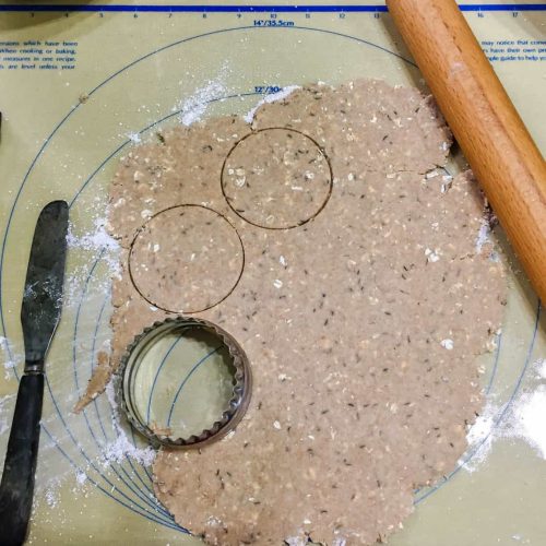 Wholemeal Crackers cut out dough with cookie cutter