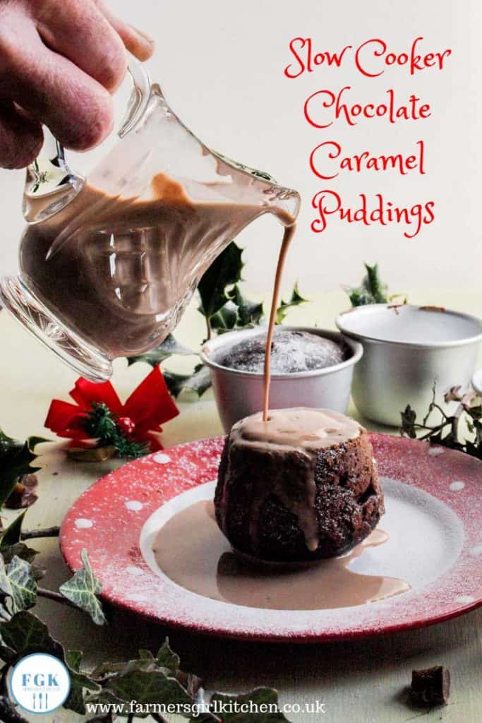 Slow Cooker Chocolate Caramel Puddings are a great alternative to a traditional Christmas Pudding #chocolate #caramel #pudding #Christmas #slowcooker #recipe #crockpot