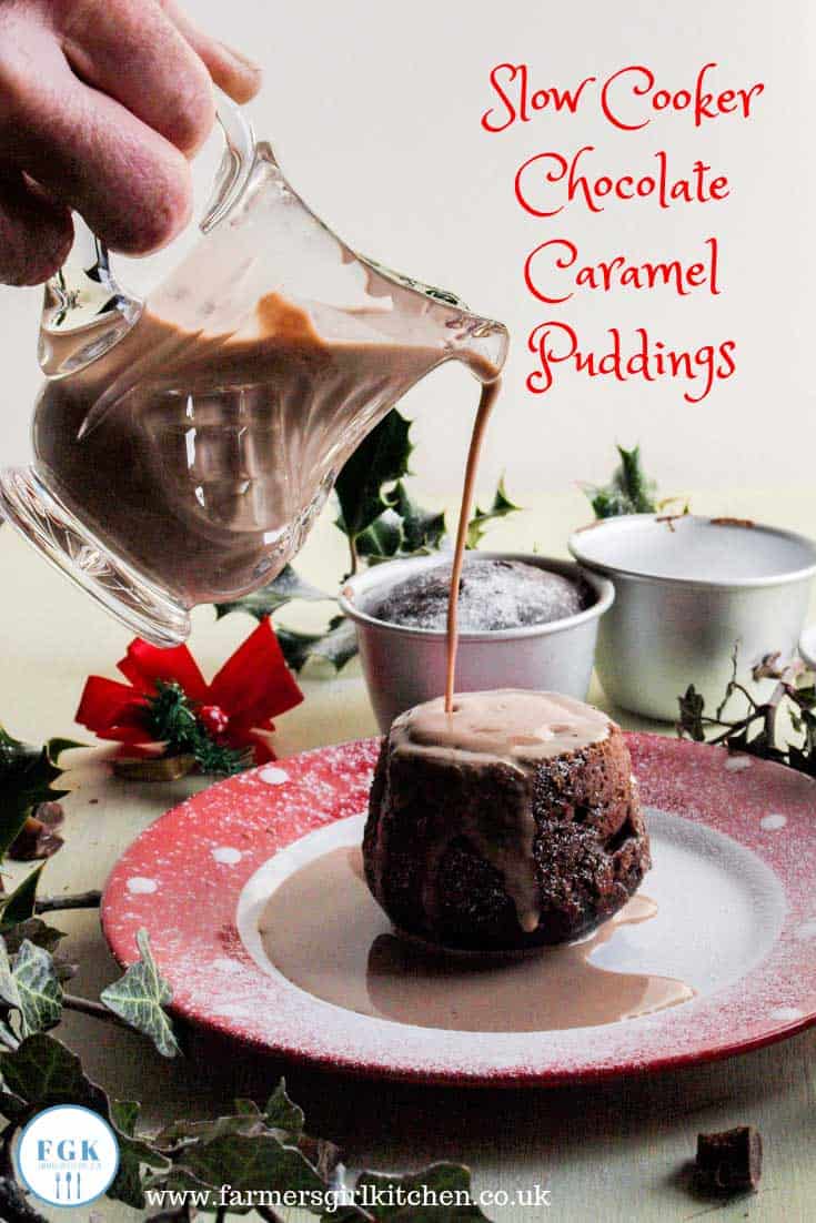 Slow Cooker Chocolate Caramel Puddings are the perfect midwinter treat, and these little puddings have a secret, a special treat inside that makes them even more delicious #slowcooker #crockpot #dessert #chocolate #caramel #pudding #recipe #christmas #holidays