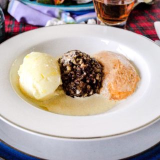 Plate of Haggis and vegetables