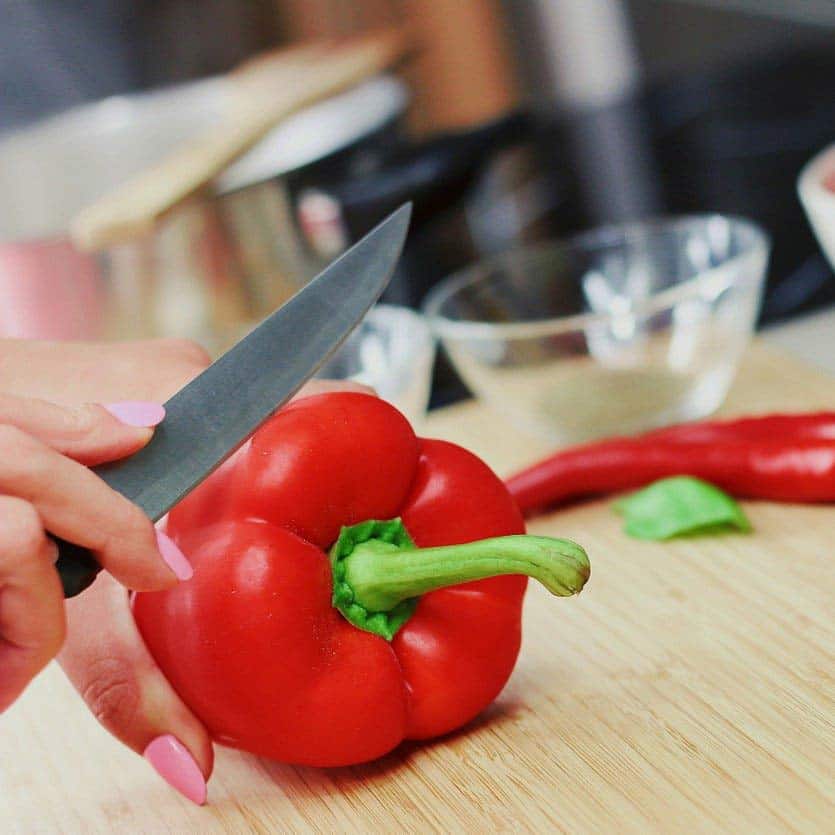 Slicing a Red bell pepper