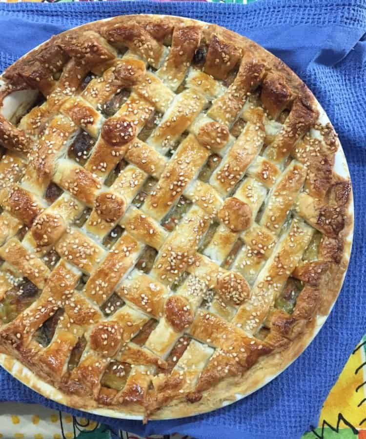 A delicious Easy, Cheesy Vegetable Pie with a lattice top