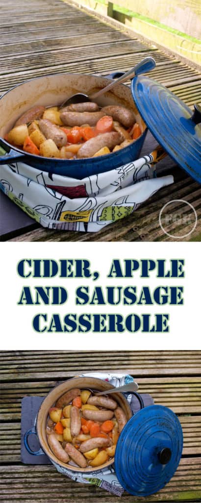 A warm and comforting Cider, Apple and Sausage Casserole adapted from and in tribute to Isabella King, Coriander Queen