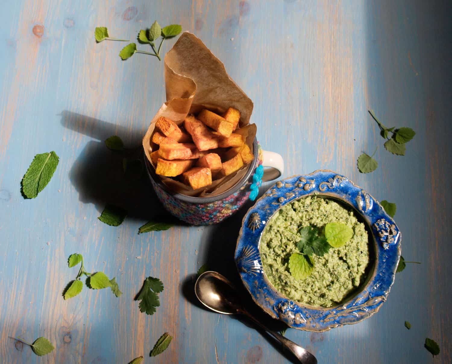 Golden Turmeric Fries with Coriander and Mint Dip Farmersgirl Kitchen