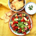 Avocado Salsa with sour cream and tortilla chips