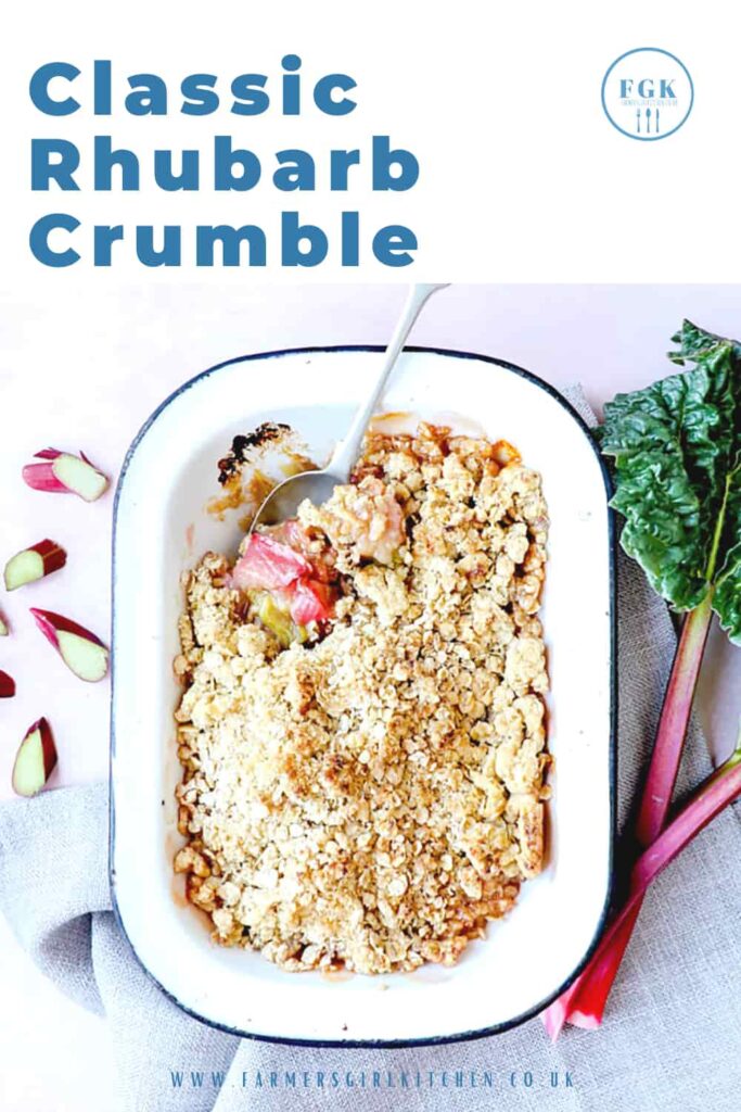 Classic Rhubarb Crumble in baking dish
