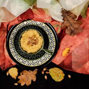 Roasted Pumpkin Hummus topped with Roasted Pumpkin Seeds