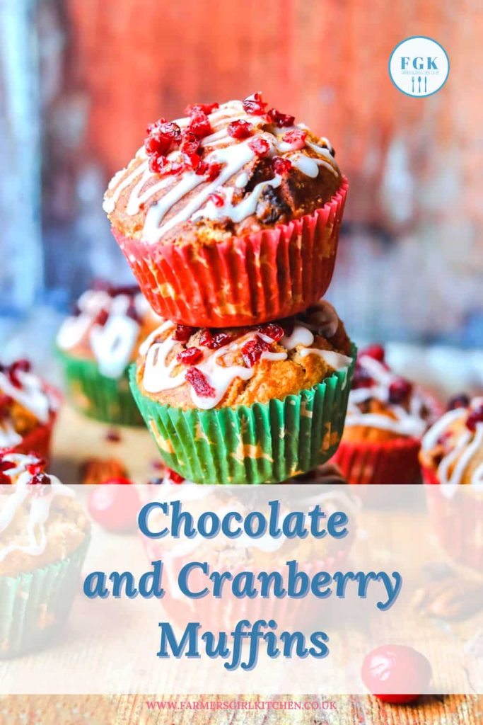 Chocolate and Cranberry Muffins stacked