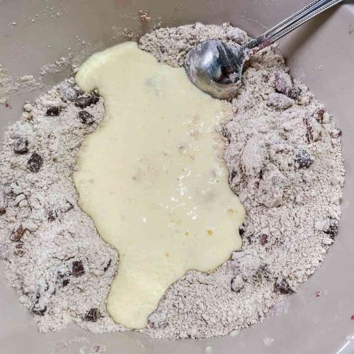 Chocolate Cranberry Muffins add egg mix