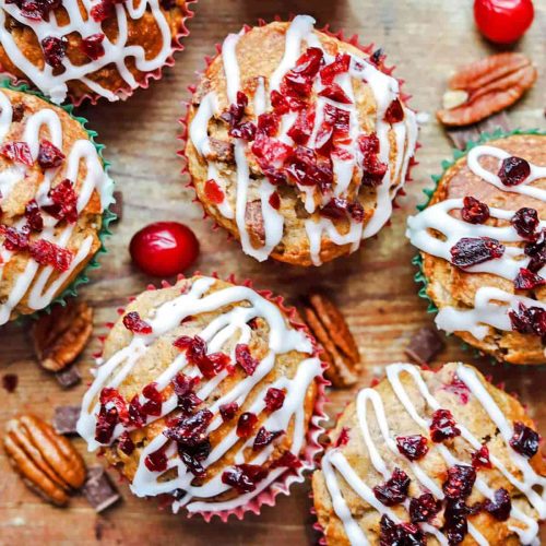 Chocolate and Cranberry muffins with topping