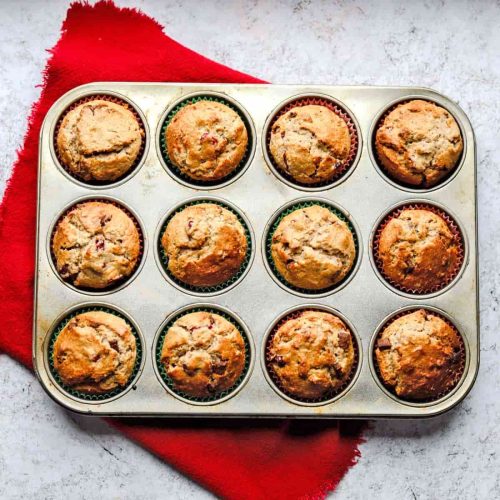 Chocolate and Cranberry Muffins baked and in muffin tray