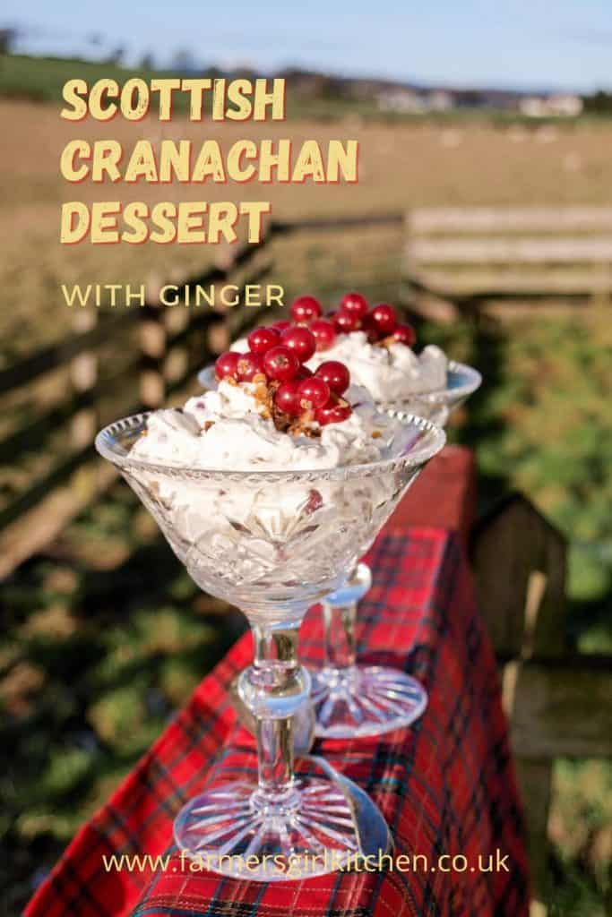 Glasses of Scottish Cranachan Dessert with tartan cloth