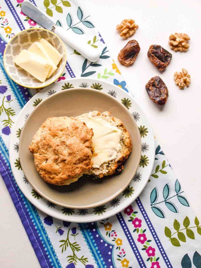 Date and Walnut Scone with butter 