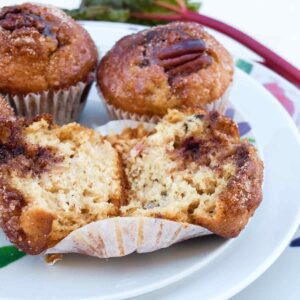 Rhubarb Pecan Muffins on plate