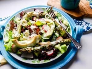 Plate of Radish Asparagus Avocado Salad