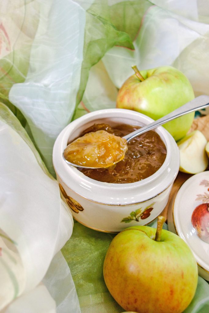 Easy Greengage and Apple Jam on spoon