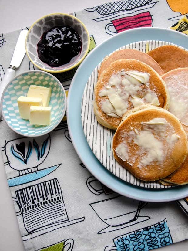 plate of buttered pancakes