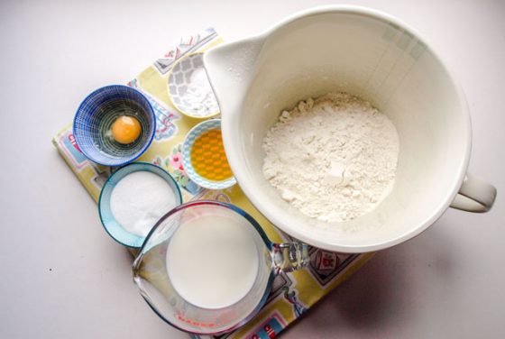 Bowls of flour, sugar etc