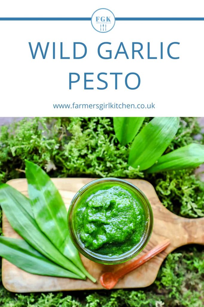 Wild Garlic Pesto with leaves on board
