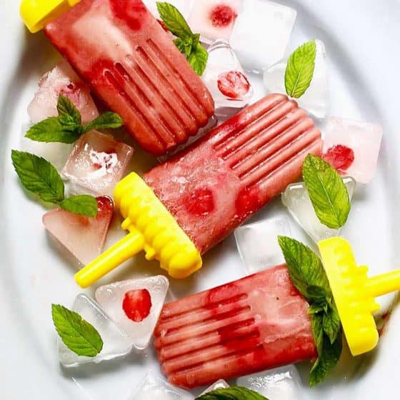 Strawberry Rhubarb Mint Popsicles
