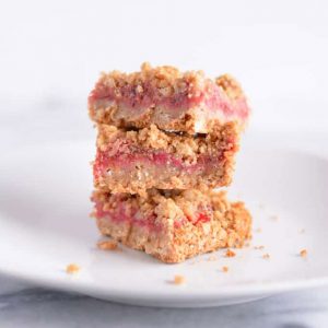 Strawberry Rhubarb Oat Crisp Bars