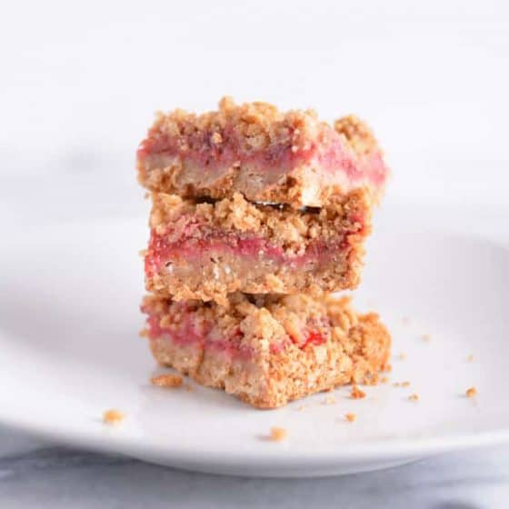 Strawberry Rhubarb Oat Crisp Bars