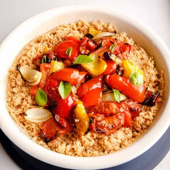Easy Roast Pepper & Tomato Couscous ready to serve